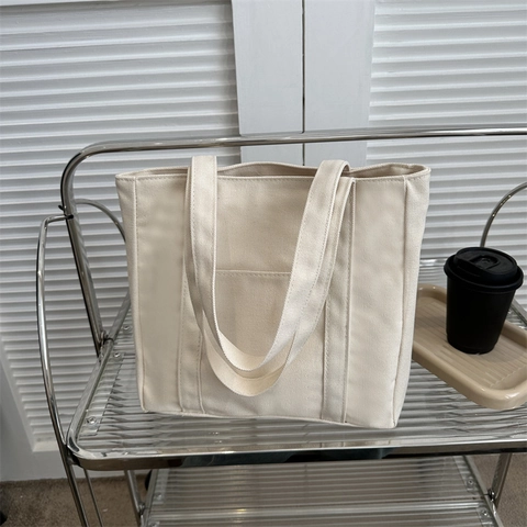 Borsa Tote da Donna in Tela Casual Grande Capacità Borsa a Tracolla Shopping con Tasca Esterna Borsa a Mano Minimalista da Pendolare