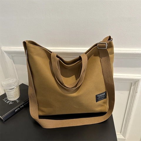 Grote Capaciteit Canvas Tote Bag Voor Vrouwen Forenzen Eenvoudige Schouder Handtas Met Verstelbare Riem Ritssluiting