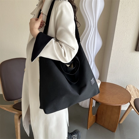 Grote Capaciteit Canvas Tote Bag Voor Vrouwen Forenzen Eenvoudige Schouder Handtas Met Verstelbare Riem Ritssluiting