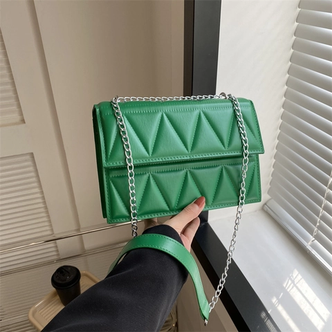 Bolso de Hombro Acolchado Triangular Geométrico de Cuero PU Cadena Crossbody Bolso Cuadrado Pequeño Diario Mujer Bolso