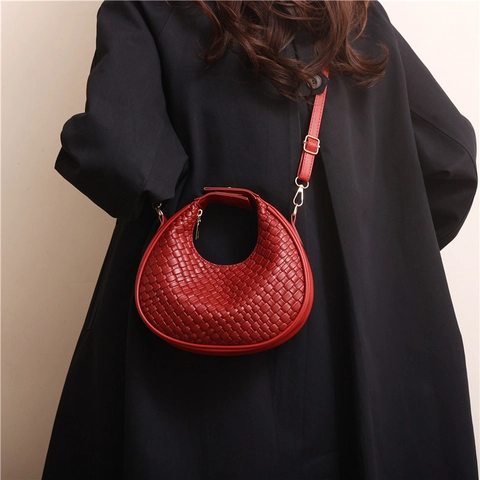 Borsa Hobo In Pelle PU Intrecciata Da Donna Borsa A Spalla Tracolla A Mezzaluna Con Tracolla Regolabile E Cerniera Dorata
