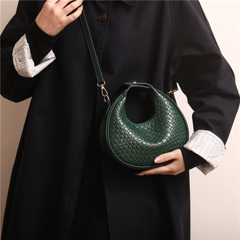 Borsa Hobo In Pelle PU Intrecciata Da Donna Borsa A Spalla Tracolla A Mezzaluna Con Tracolla Regolabile E Cerniera Dorata