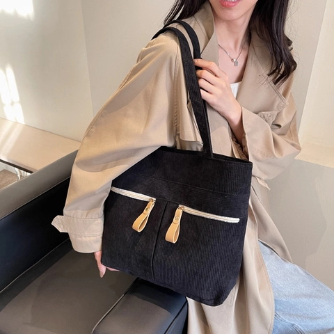 Damen Cord Handtasche Multi-Tasche Große Kapazität Umhängetasche Lässig Retro Shopper Für Pendeln Einkaufen Schule
