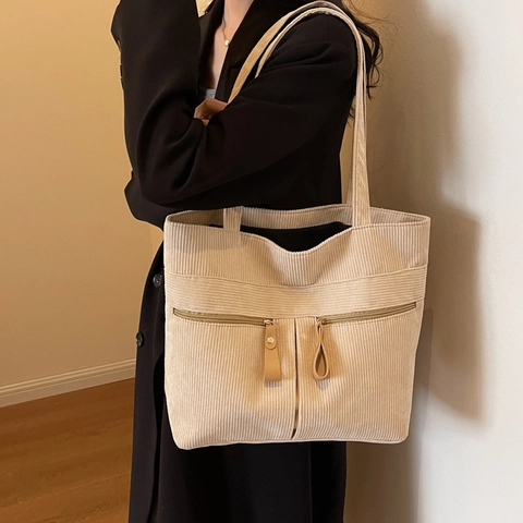 Damen Cord Handtasche Multi-Tasche Große Kapazität Umhängetasche Lässig Retro Shopper Für Pendeln Einkaufen Schule