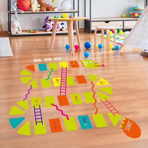 Pegatina de Suelo Juego de Mesa Serpiente y Escalera Dibujos Animados PVC Impermeable Educativo Interactivo Calcomanía Pared Cuarto Niños