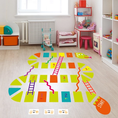 Pegatina de Suelo Juego de Mesa Serpiente y Escalera Dibujos Animados PVC Impermeable Educativo Interactivo Calcomanía Pared Cuarto Niños
