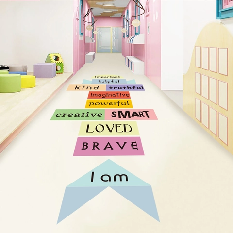 Pegatinas de Suelo Rayuela Coloridas para Habitación Infantil Afirmaciones Positivas Palabras Inglés PVC Impermeable Removible