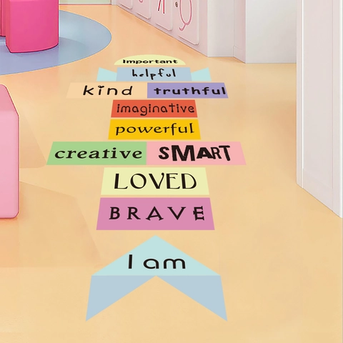 Hopscotch Spiel Bodenaufkleber Wasserdicht PVC Bunte Motivierende Affirmationswörter Für Kinderzimmer Spielzimmer Deko
