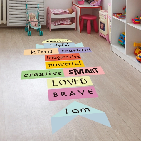Hopscotch Spiel Bodenaufkleber Wasserdicht PVC Bunte Motivierende Affirmationswörter Für Kinderzimmer Spielzimmer Deko