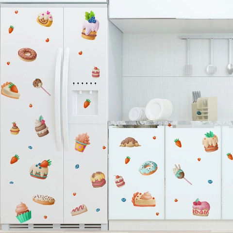 Cartoon Dessert Cake Donut Wall Stickers PVC Self Adhesive Food Theme Removable Decals For Kitchen Dining Room Fridge Decor