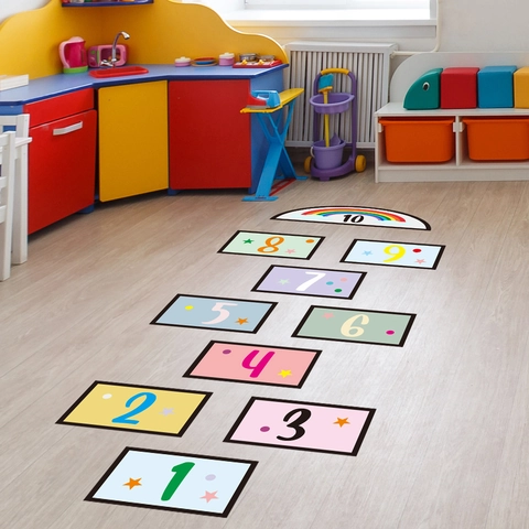 Cartoon Number Hopscotch Game Floor Stickers PVC Removable Numbered Wall Decals For Kids Room Kindergarten Home Decor