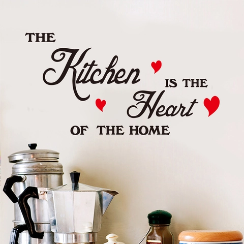 Adesivo da Parete The Kitchen Is The Heart Of The Home PVC Removibile Citazione Inglese Cuori Rossi Cucina Sala da Pranzo Decor