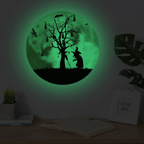 Halloween Luminous Moon Wall Sticker PVC Fluorescent Witch Castle Grim Reaper Pattern Party Decor Glow In The Dark
