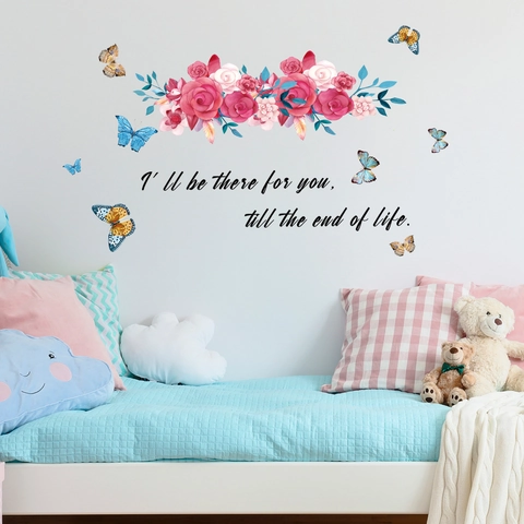Adesivi Murali Romantici Rosa Rosa Farfalla PVC Removibile Floreale Decalcomania Con Citazione Per Camera Da Letto Bambini Casa