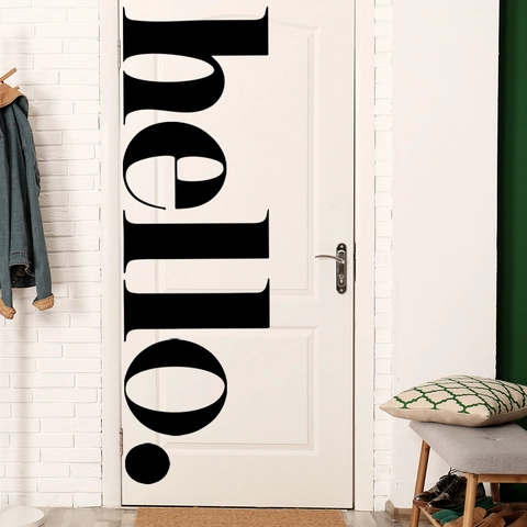 Vinilo de Pared Hello de PVC Minimalista Moderno Calcomanía de Palabras de Arte Negro Removible para Decoración de Dormitorio