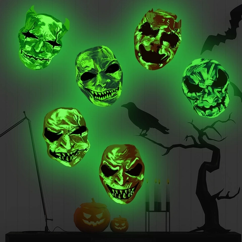 Halloween Luminous Skull Wall Stickers PVC Glow In The Dark Scary Horror Mask Decals For Party Bedroom Home Decor