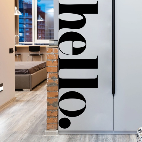 Vinilo de Pared Hello de PVC Minimalista Moderno Calcomanía de Palabras de Arte Negro Removible para Decoración de Dormitorio