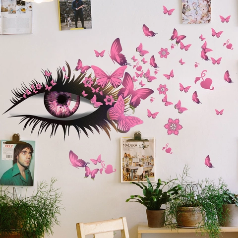 Stickers Muraux Créatifs Yeux de Beauté Papillon en PVC Décalcomanie Amovible Pour Salon Chambre Décoration Maison Style Moderne Murale DIY