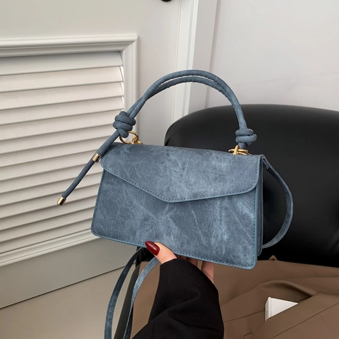 Vintage Damen PU Leder Schultertasche Knoten Griff Koreanische Mode Einfache Umhängetasche Handtasche Für Den Alltag Damen Geldbörse