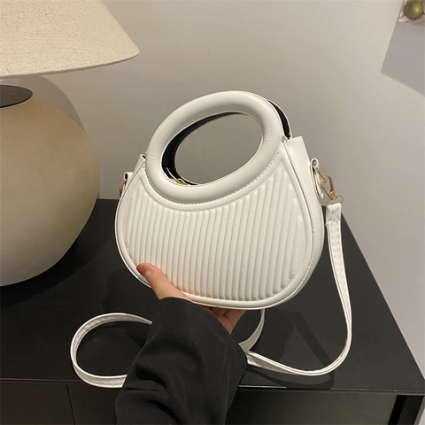 Damen PU Leder Crescent Hobo Tasche Vertikale Plissee Textur Runder Griff Nische Trendige Schulter Crossbody Handtasche