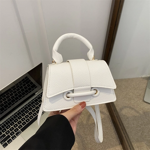 Women Mini Lychee Texture PU Leather Shoulder Bag Trendy Small Square Handbag With Removable Strap Daily Crossbody Bag