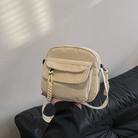 Bolso de Pana para Mujer Color Sólido Casual Bandolera Bolso Cuadrado Pequeño Con Correa Ajustable Escuela Chicas Accesorio Moda