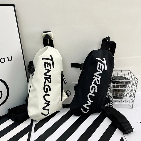 Borsa da Petto in Nylon Casual da Uomo Stampa di Lettere Borsa a Tracolla Con Striscia Riflettente Borsa Sportiva per Viaggi