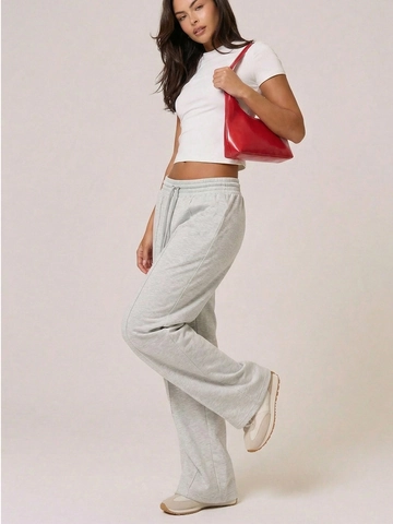 Pantalones Casuales de Pierna Ancha para Mujer Cintura Alta Cordón Pantalón de Poliéster Elastano Transpirable para Uso Diario