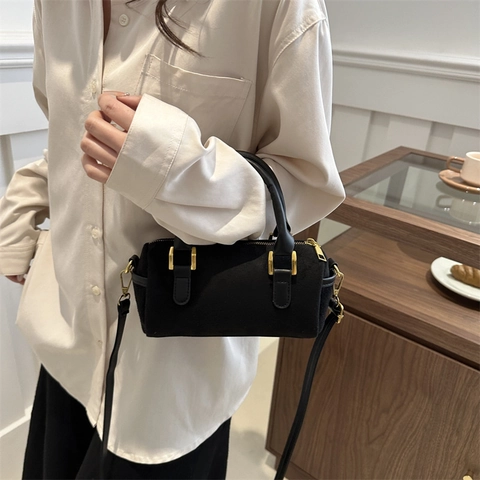 Bolso de Mano Vintage de Cuero PU para Mujer Moda Color Sólido Bolso de Hombro Bandolera Pequeño Bolso Boston Tote Cuadrado Diario