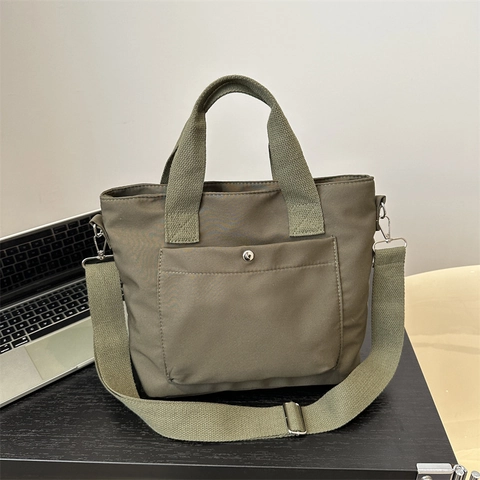 Women Minimalist Nylon Shoulder Bag Fashion Solid Color Tote Bag For Casual Commuting Adjustable Strap Storage Handbag