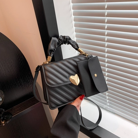 Bolso De Hombro Cuero PU Acolchado Con Hebilla Corazón Asa Fruncida Bolso Cruzado Cuadrado De Moda Y Mini Bolsa Para Mujer