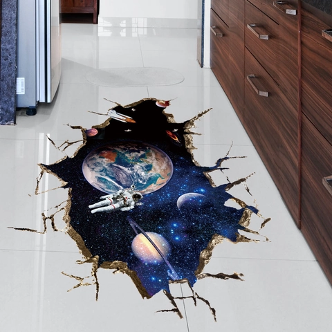 3D Space Astronaut Wall Sticker Waterproof PVC Galaxy Starry Sky Planet Mural For Living Room Bedroom Home Decoration