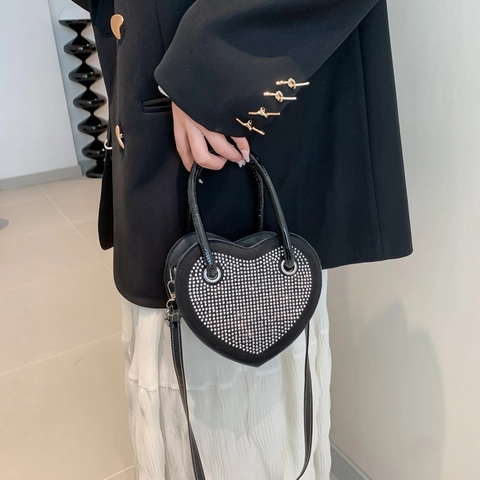 Mode Herzform Strass Umhängetasche PU Leder Handtasche Mit Kette Party Schultertasche Für Damen
