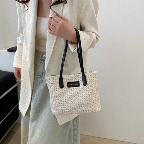 Borsa Tote da Donna in Paglia Intrecciata di Grande Capacità Borsa a Spalla per Mare e Vacanze Estive Borsa a Mano Patchwork alla Moda Con Tracolla in Pelle PU e Chiusura Magnetica