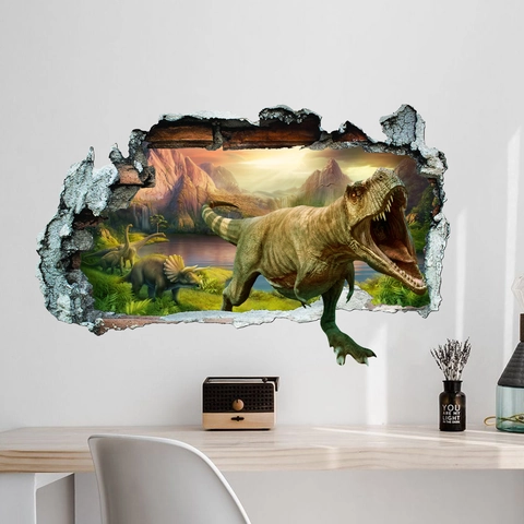 3D Dinosaurier Wandaufkleber Durchbruch Effekt Tierwelt PVC Wasserdicht Abnehmbare Aufkleber Für Kinderzimmer Wohnzimmer