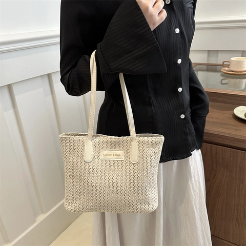 Borsa Tote da Donna in Paglia Intrecciata di Grande Capacità Borsa a Spalla per Mare e Vacanze Estive Borsa a Mano Patchwork alla Moda Con Tracolla in Pelle PU e Chiusura Magnetica