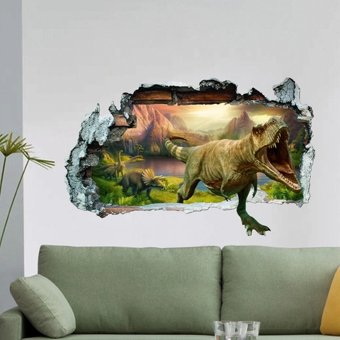 3D Dinosaurier Wandaufkleber Durchbruch Effekt Tierwelt PVC Wasserdicht Abnehmbare Aufkleber Für Kinderzimmer Wohnzimmer