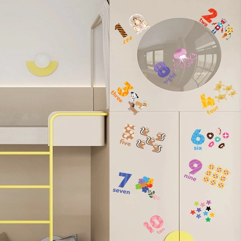 Adesivi Murali Educativi Numeri Cartoni Animati Per Cameretta Bambini PVC Removibile Decorazione Asilo Nido