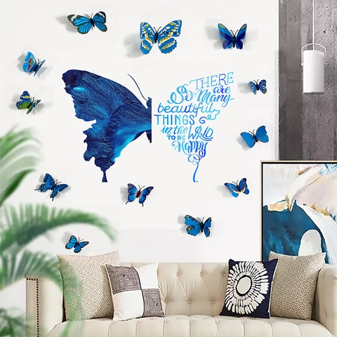 Pegatinas de Pared de Mariposa 3D PVC Girasol Citas Inspiradoras Calcomanías Decorativas Para Sala de Estar Dormitorio Decoración
