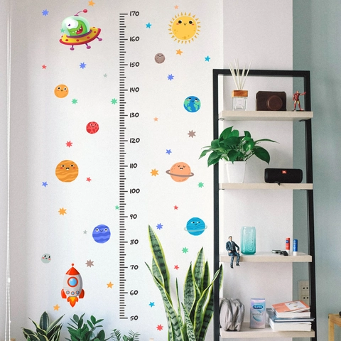 Cartoon Weltraum Rakete Alien Größenmessung Wandaufkleber PVC Abnehmbar Kinder Wachstum Lineal Kinderzimmer Home Dekor