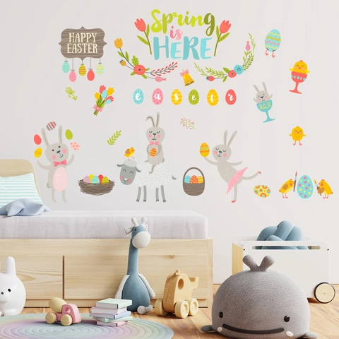 Oster Wandsticker PVC Cartoon Hase Eier Küken Dekorative Aufkleber Für Kinderzimmer Schlafzimmer Frühling Festliche Dekoration