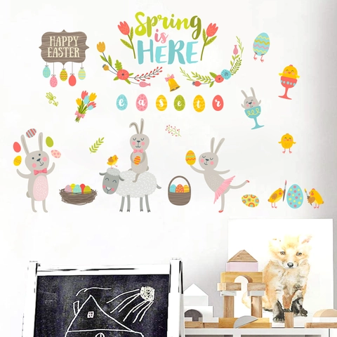 Oster Wandsticker PVC Cartoon Hase Eier Küken Dekorative Aufkleber Für Kinderzimmer Schlafzimmer Frühling Festliche Dekoration