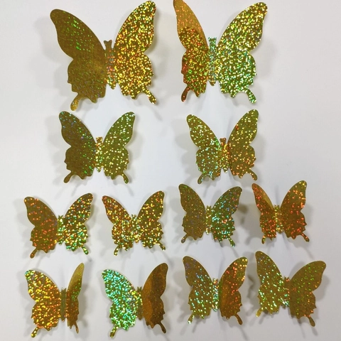 3D Butterfly Wall Stickers Holographic Glitter PVC Butterfly Decals For Living Room Bedroom Party Home DIY Decoration