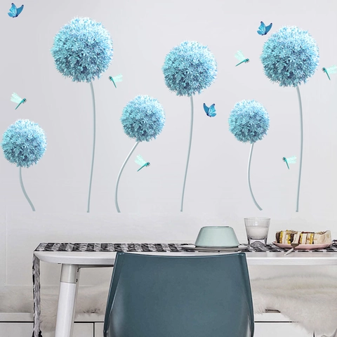 Blaue Hortensien Blume Schmetterling Libelle Wandaufkleber PVC Wasserdichte Aufkleber Für Schlafzimmer Wohnzimmer Sofa