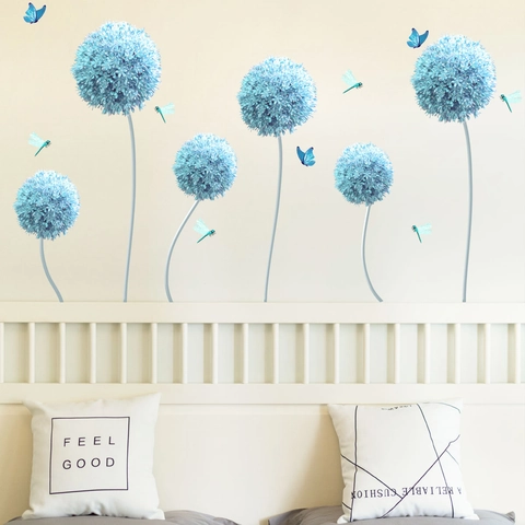 Blaue Hortensien Blume Schmetterling Libelle Wandaufkleber PVC Wasserdichte Aufkleber Für Schlafzimmer Wohnzimmer Sofa