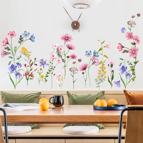 Adesivi Murali Floreali ad Acquerello Fiore Rosa in PVC Removibile per Soggiorno Camera da Letto Testiera Letto Divano Sfondo Decor