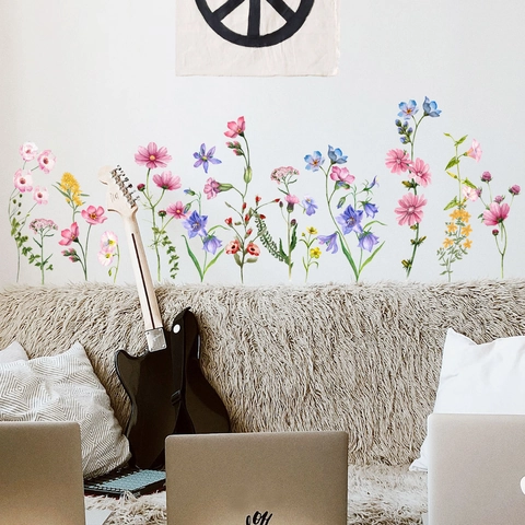 Aquarell Blumen Wandsticker PVC Abnehmbare Wildblumen Pflanzen Aufkleber Für Wohnzimmer Schlafzimmer Wohnheim Hintergrund Home Dekor