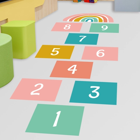 Kinder Hinkelspel Vloerstickers Cartoon Regenboog Cijfers PVC Verwijderbare Muurstickers Voor Kinderkamer Speelkamer Decoratie