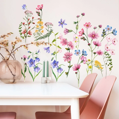 Adesivi Murali Floreali ad Acquerello Fiore Rosa in PVC Removibile per Soggiorno Camera da Letto Testiera Letto Divano Sfondo Decor
