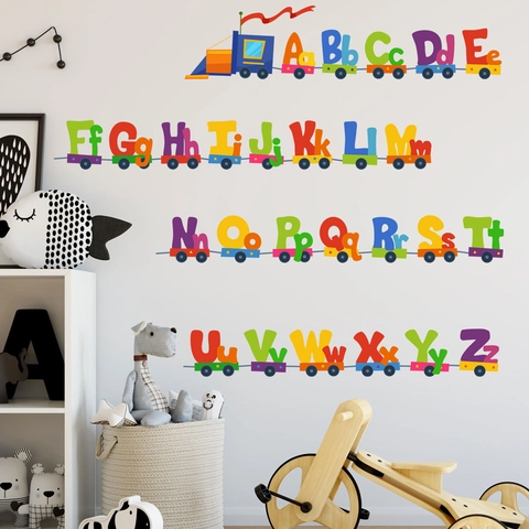 Cartoon Alfabet Trein Muurstickers PVC Verwijderbare Educatieve Decoratieve Decals Voor Kinderkamer Kleuterschool Speelkamer Kleurrijke Muurkunst